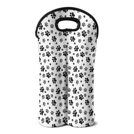 Grey Animal Paw Pattern Print Double Neoprene Wine Tote
