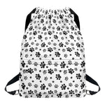Grey Animal Paw Pattern Print Drawstring Backpack