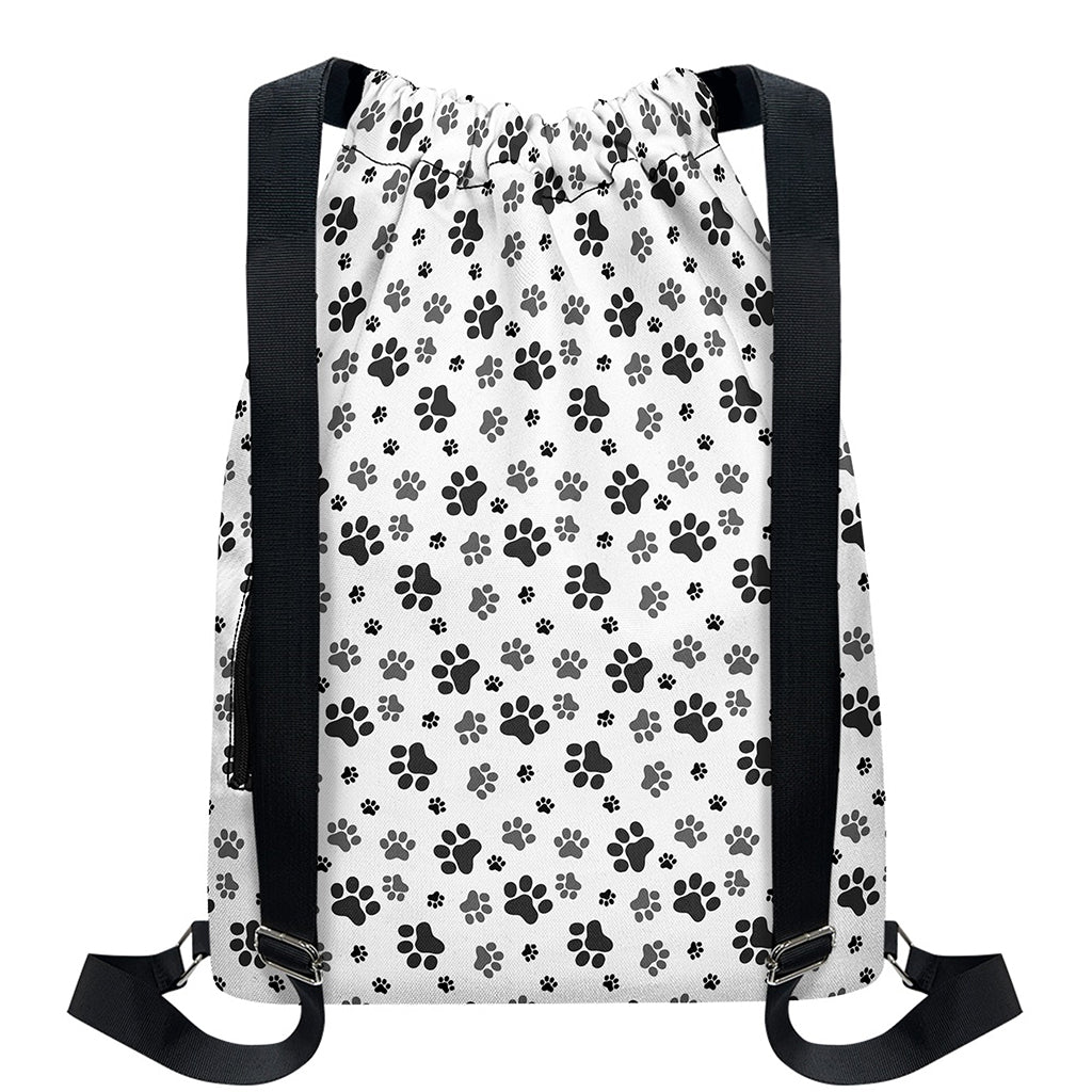 Grey Animal Paw Pattern Print Drawstring Backpack