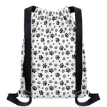 Grey Animal Paw Pattern Print Drawstring Backpack