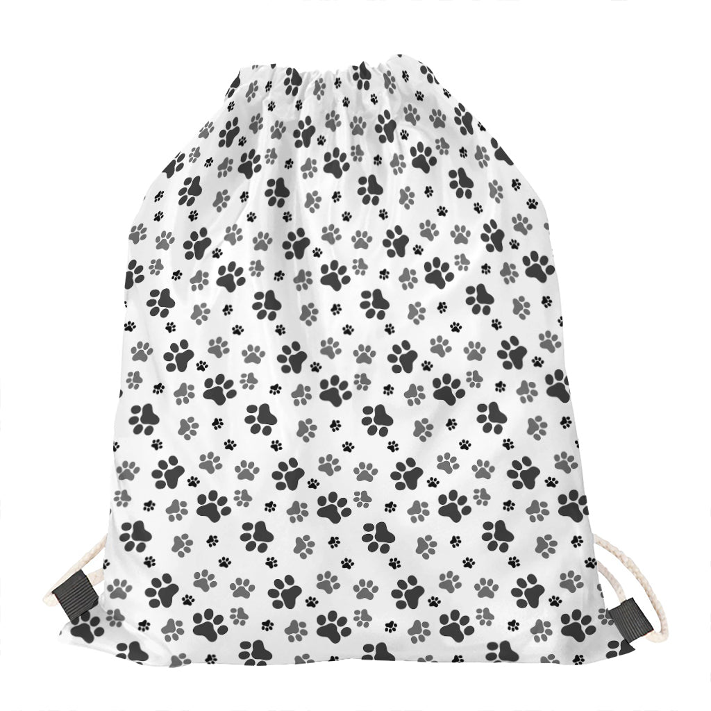 Grey Animal Paw Pattern Print Drawstring Bag