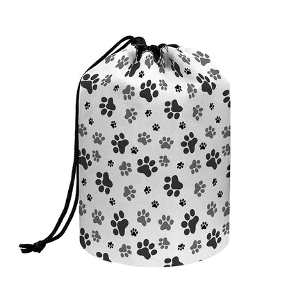 Grey Animal Paw Pattern Print Drawstring Makeup Bag