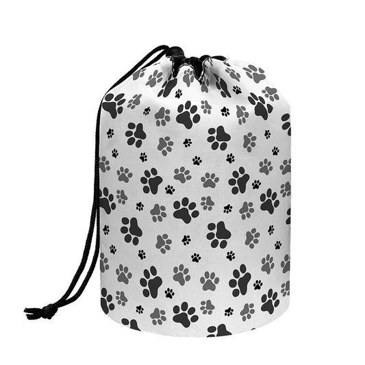 Grey Animal Paw Pattern Print Drawstring Makeup Bag