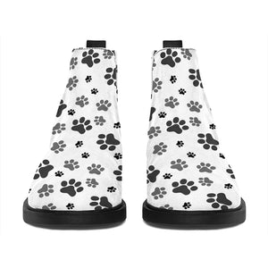 Grey Animal Paw Pattern Print Flat Ankle Boots