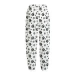 Grey Animal Paw Pattern Print Fleece Lined Knit Pants