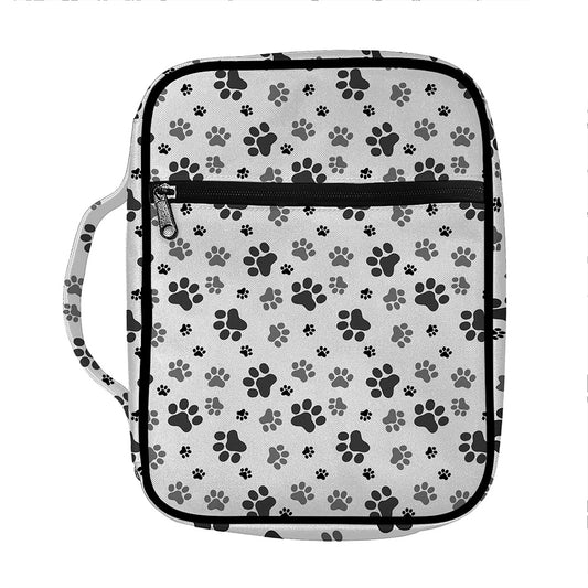 Grey Animal Paw Pattern Print Front Pocket Bible Bag