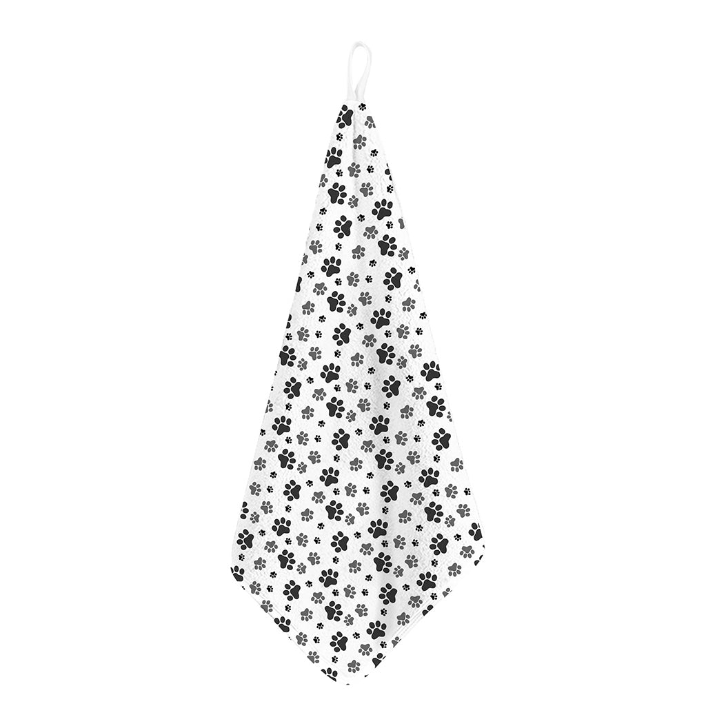 Grey Animal Paw Pattern Print Hand Towel