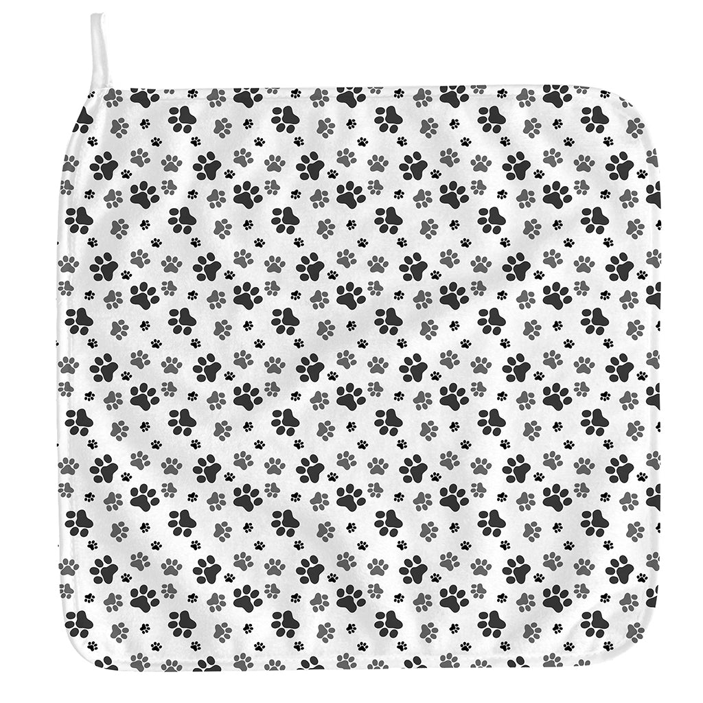 Grey Animal Paw Pattern Print Hand Towel