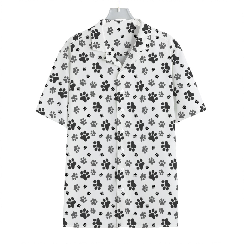 Grey Animal Paw Pattern Print Hawaiian Shirt
