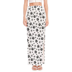 Grey Animal Paw Pattern Print High Slit Maxi Skirt