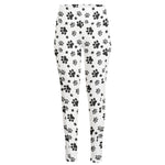 Grey Animal Paw Pattern Print High-Waisted Pocket Leggings