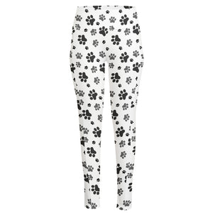 Grey Animal Paw Pattern Print High-Waisted Pocket Leggings