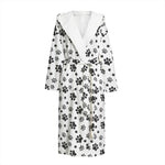 Grey Animal Paw Pattern Print Hooded Bathrobe
