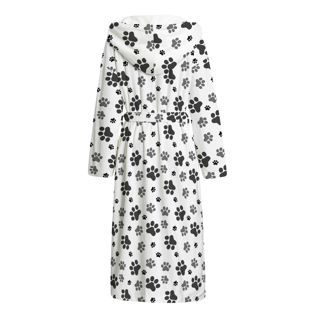 Grey Animal Paw Pattern Print Hooded Bathrobe