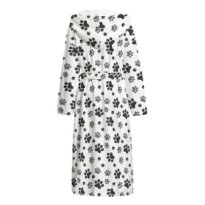 Grey Animal Paw Pattern Print Hooded Bathrobe