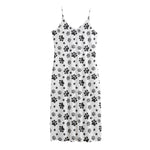 Grey Animal Paw Pattern Print Jersey Midi Cami Dress