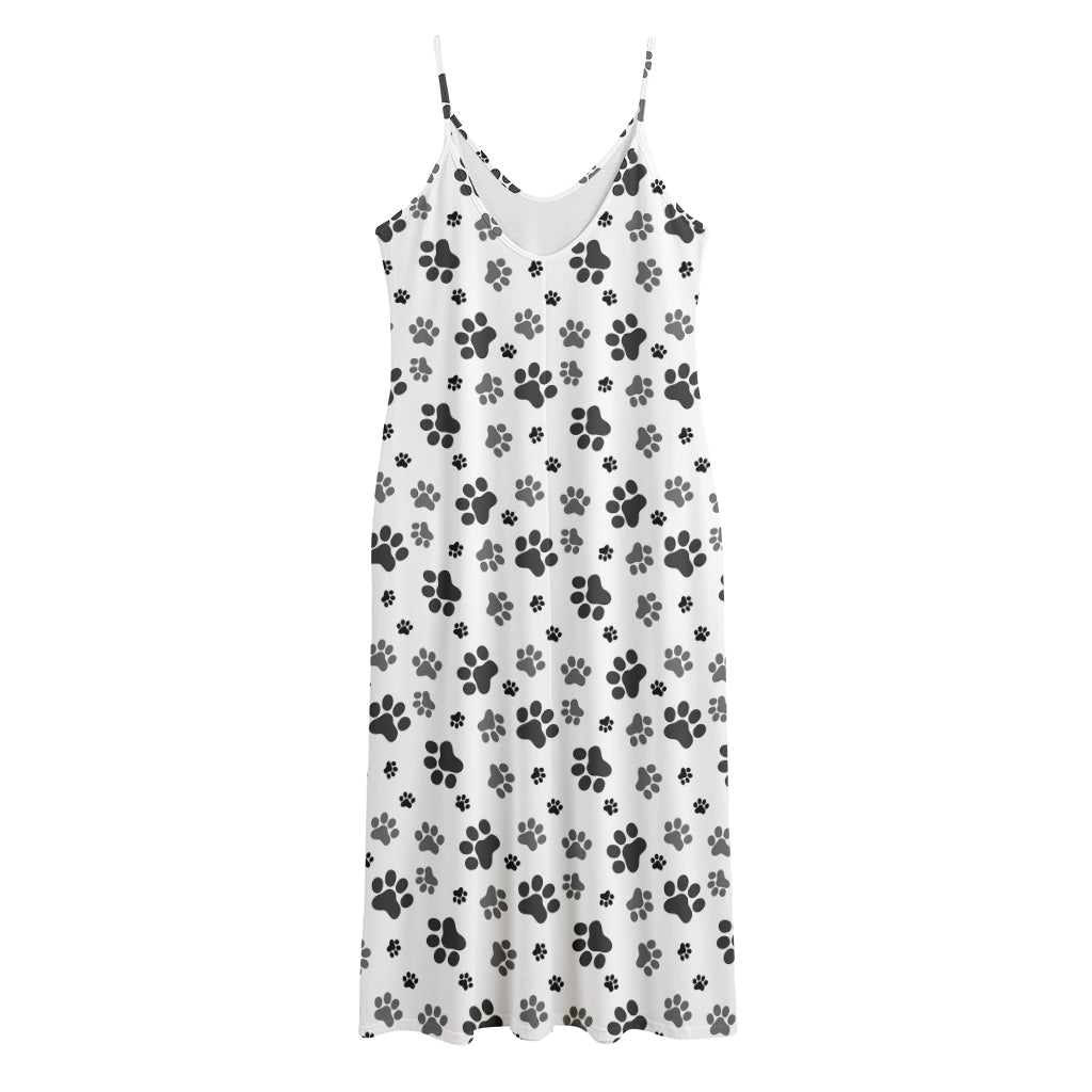 Grey Animal Paw Pattern Print Jersey Midi Cami Dress