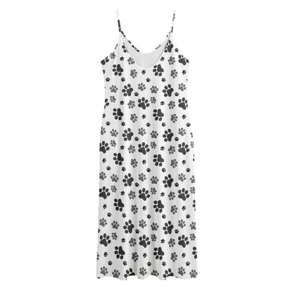 Grey Animal Paw Pattern Print Jersey Midi Cami Dress