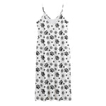Grey Animal Paw Pattern Print Jersey Midi Cami Dress
