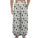 Grey Animal Paw Pattern Print Lantern Pants