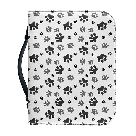 Grey Animal Paw Pattern Print Leather Bible Cover