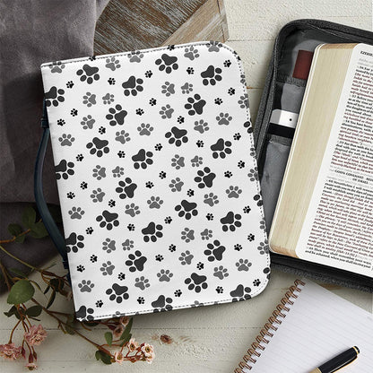Grey Animal Paw Pattern Print Leather Bible Cover