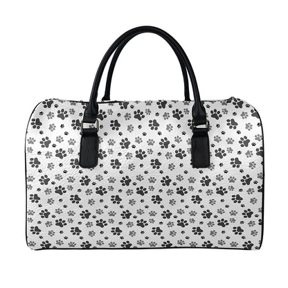 Grey Animal Paw Pattern Print Leather Duffle Bag