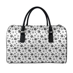 Grey Animal Paw Pattern Print Leather Duffle Bag