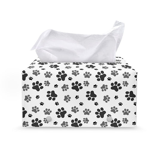 Grey Animal Paw Pattern Print Leather Tissue Box Cover