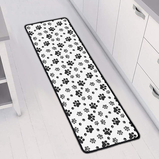 Grey Animal Paw Pattern Print Long Kitchen Mat