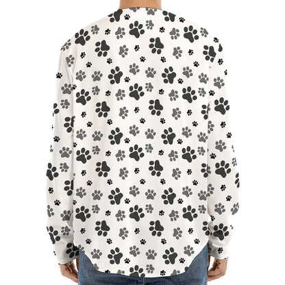Grey Animal Paw Pattern Print Long Sleeve Baseball Jersey
