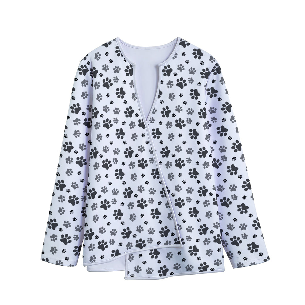 Grey Animal Paw Pattern Print Long Sleeve Short Coat