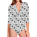 Grey Animal Paw Pattern Print Long Sleeve Swimsuit