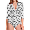 Grey Animal Paw Pattern Print Long Sleeve Swimsuit