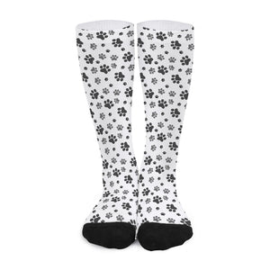 Grey Animal Paw Pattern Print Long Socks