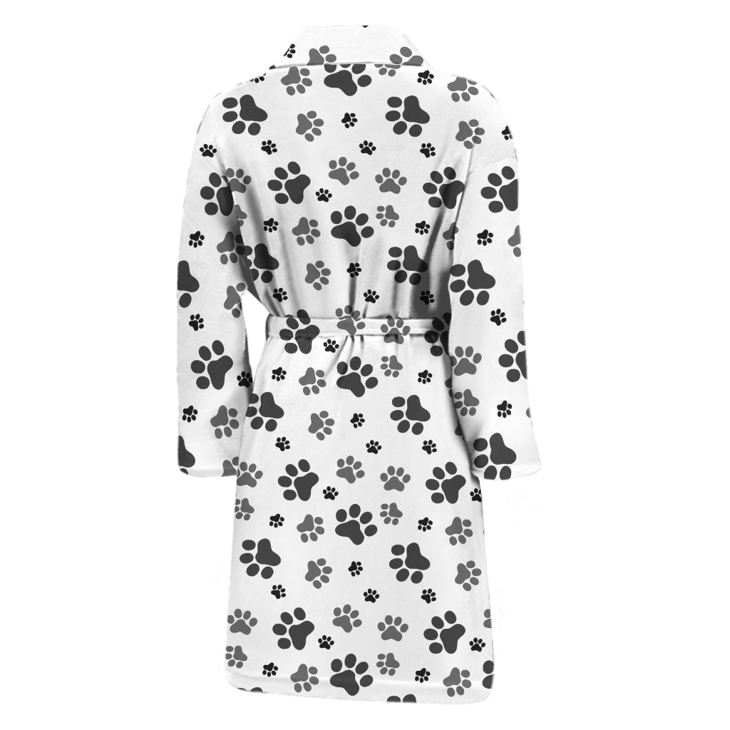 Grey Animal Paw Pattern Print Men's Bathrobe