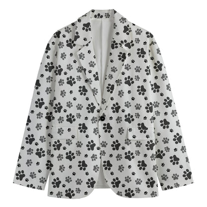 Grey Animal Paw Pattern Print Men's Blazer