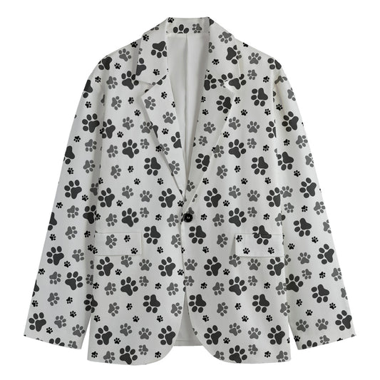 Grey Animal Paw Pattern Print Men's Blazer