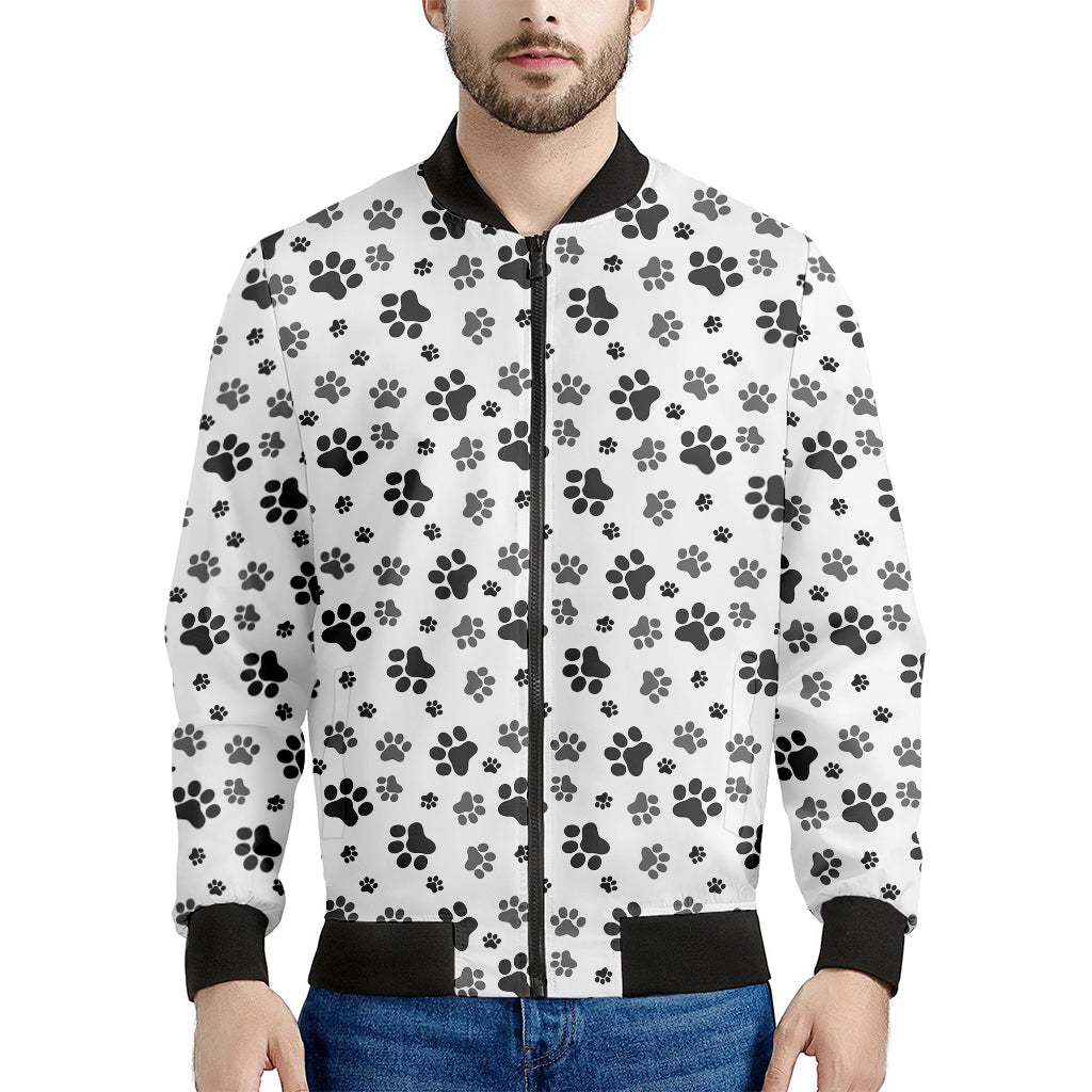 Grey Animal Paw Pattern Print Men's Bomber Jacket