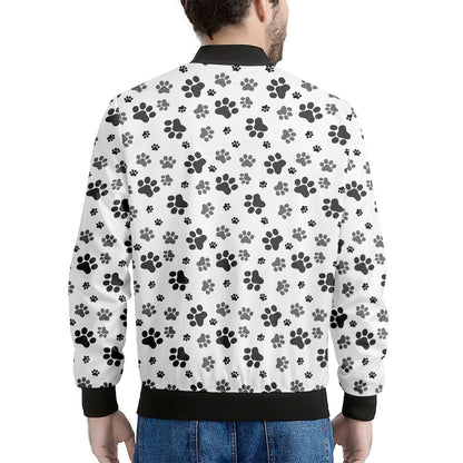 Grey Animal Paw Pattern Print Men's Bomber Jacket