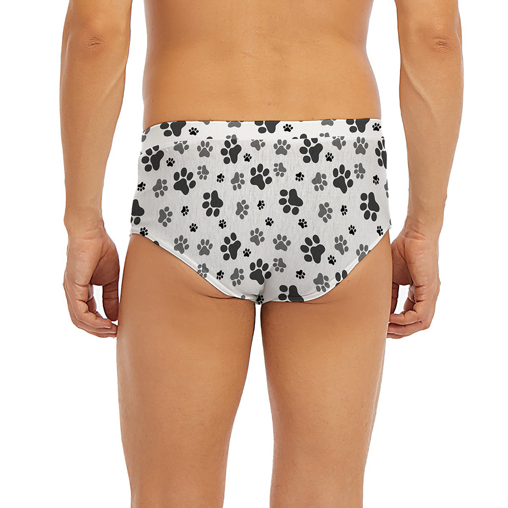Grey Animal Paw Pattern Print Men's Briefs