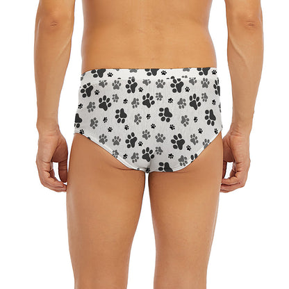 Grey Animal Paw Pattern Print Men's Briefs