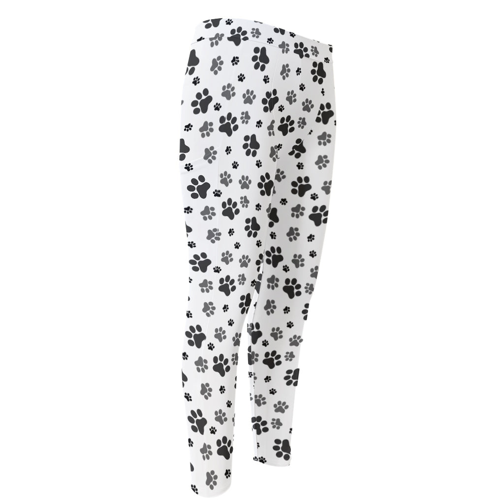 Grey Animal Paw Pattern Print Men's Compression Pants