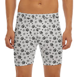 Grey Animal Paw Pattern Print Men's Long Boxer Briefs
