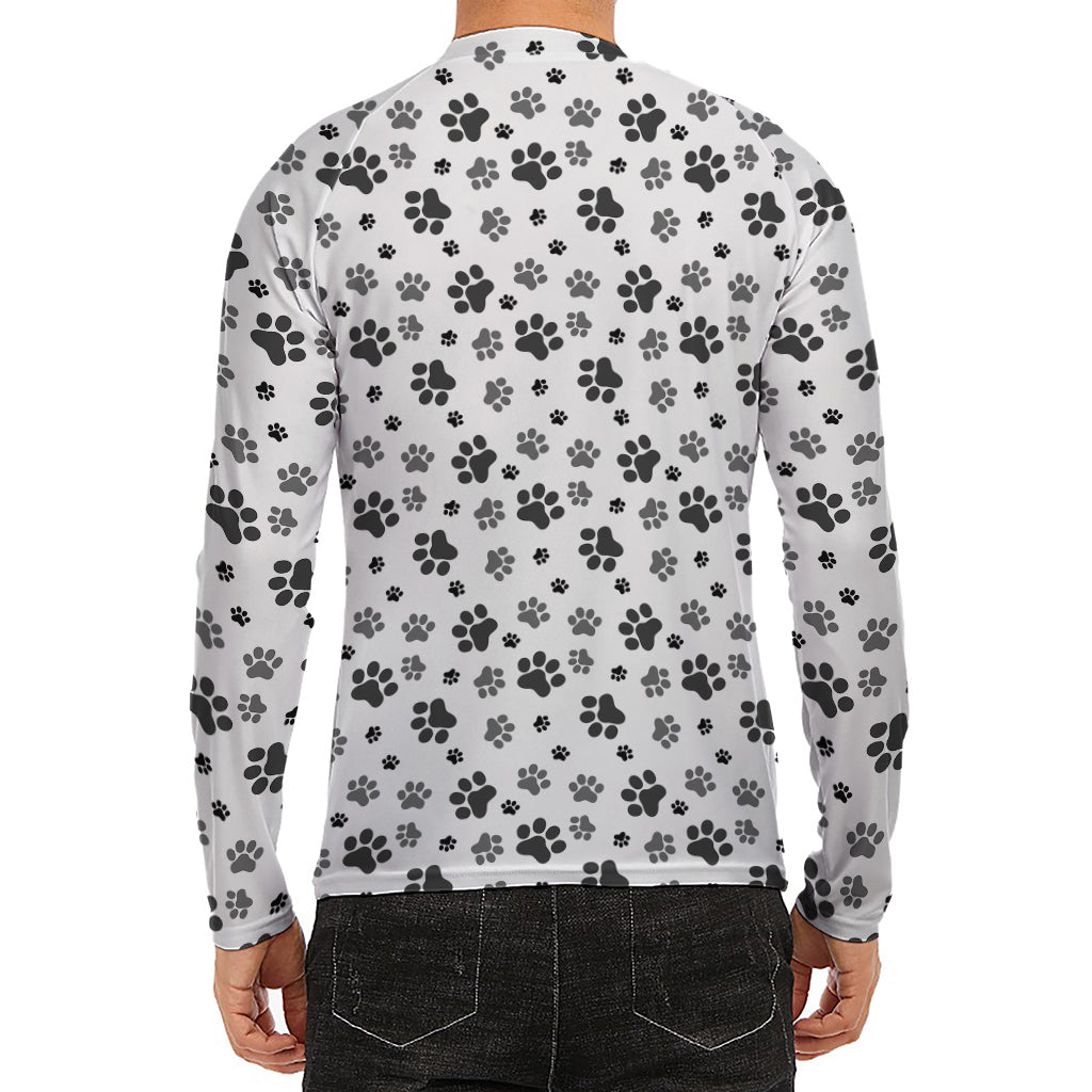 Grey Animal Paw Pattern Print Men's Long Sleeve Rash Guard