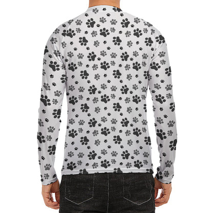 Grey Animal Paw Pattern Print Men's Long Sleeve Rash Guard