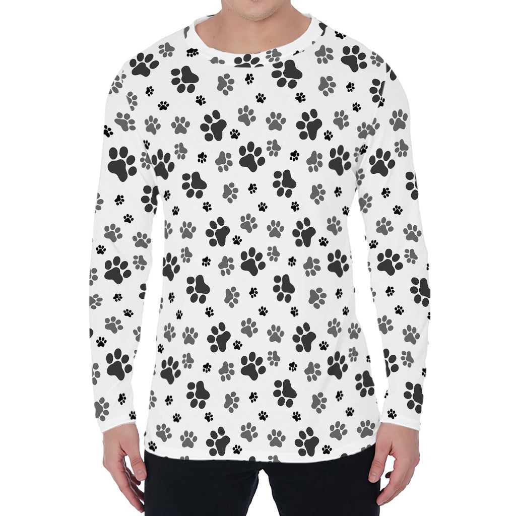 Grey Animal Paw Pattern Print Men's Long Sleeve T-Shirt