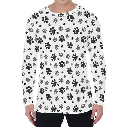 Grey Animal Paw Pattern Print Men's Long Sleeve T-Shirt