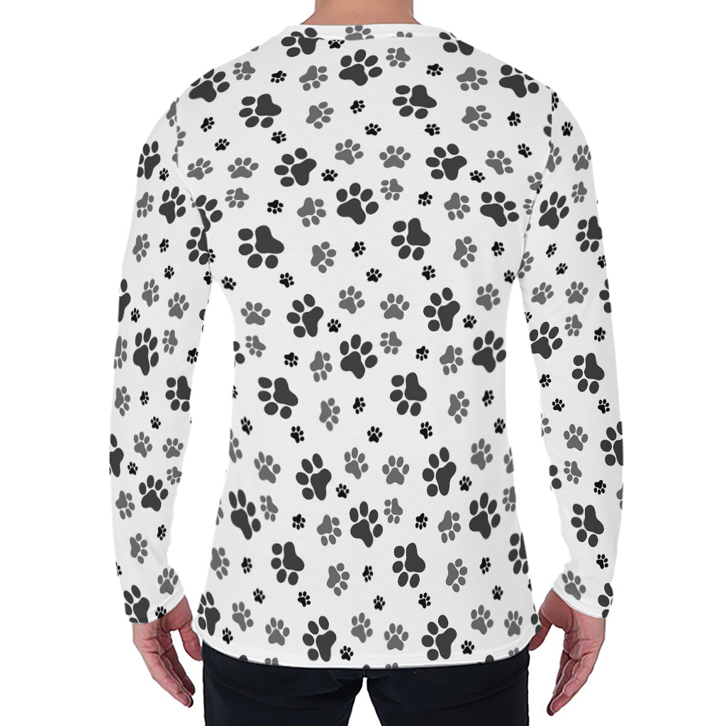 Grey Animal Paw Pattern Print Men's Long Sleeve T-Shirt