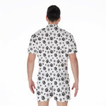 Grey Animal Paw Pattern Print Men's Rompers